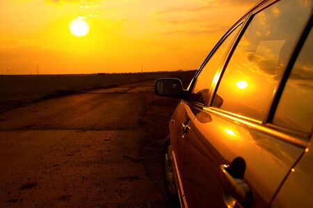 Car detail in the sunsetの写真素材