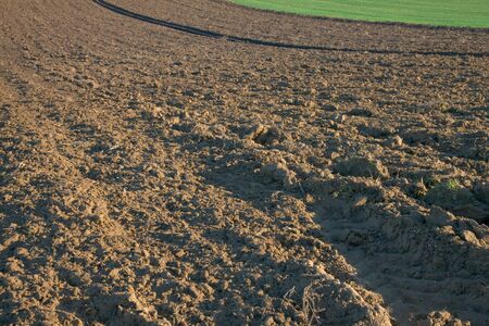 Agricultural field with brown soilの写真素材
