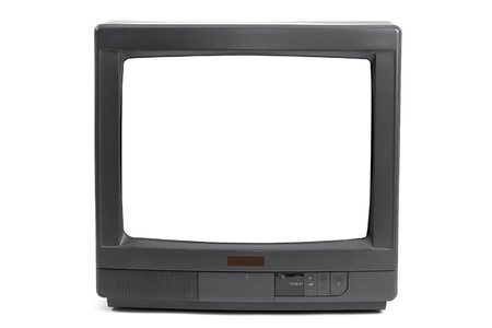 Old TV set with blank white screenの写真素材