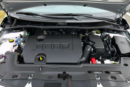 Engine bay of a new carの写真素材