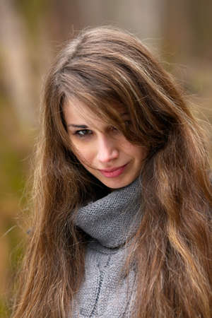 Woman portrait in the woodsの写真素材