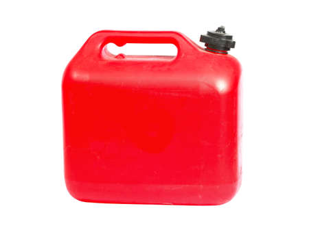 Red plastic can on white backgroundの写真素材