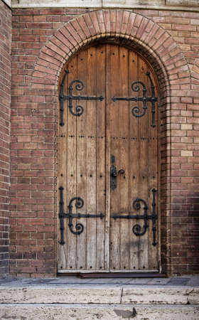 Old wooden gate of a buildingのeditorial素材