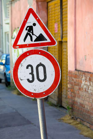 Road signs in a streetの写真素材