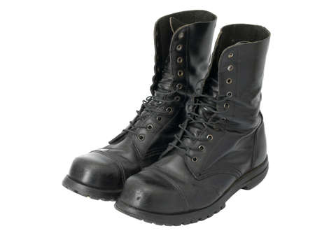 A pair of leather steel-capped bootsの写真素材