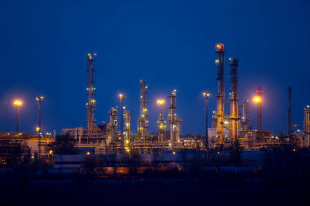 Oil refinery at nightのeditorial素材