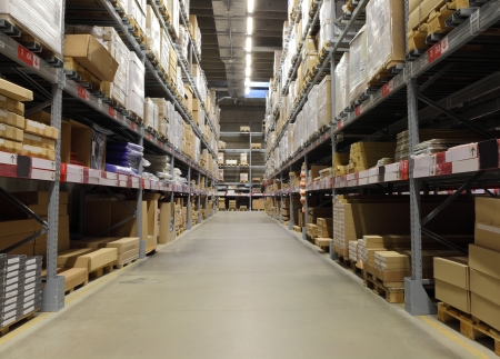 Warehouse with loaded shelvesのeditorial素材