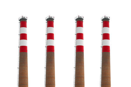 Industrial chimneys isolated on white backgroundの写真素材