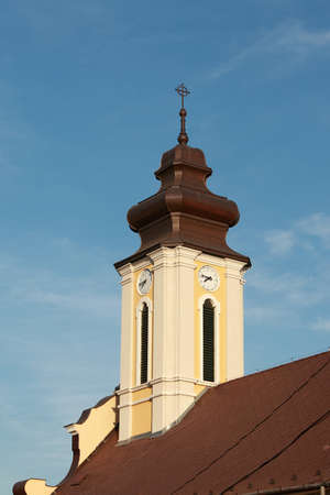 Church tower of a European village villageの写真素材