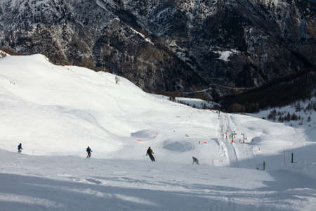 Skiing slope in the French Alpesの写真素材