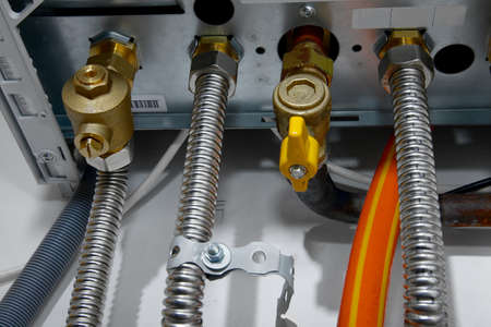Closeup of pipes of a heating systemの写真素材