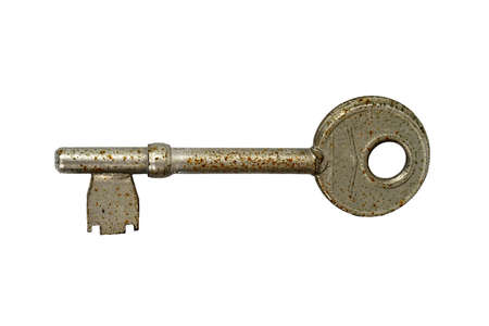 Small rusty key isolated on white backgroundの写真素材