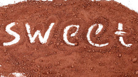 Text sweet written in cocoa powderの写真素材