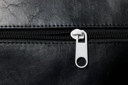 Zipper on a leather bag