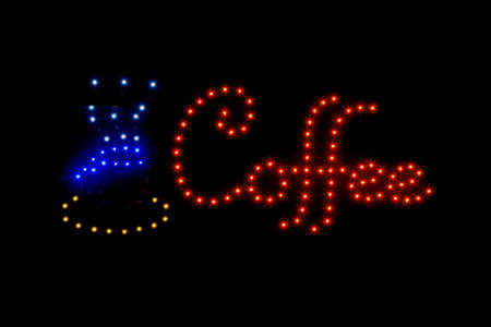 Coffee sign with colorful lightsの写真素材