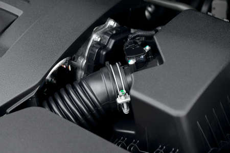 Detail of the engine bay of a new carの写真素材