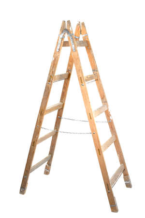 Old wooden ladder isolated on whiteの写真素材