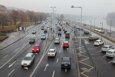 Traffic of cars on an urban roadの写真素材