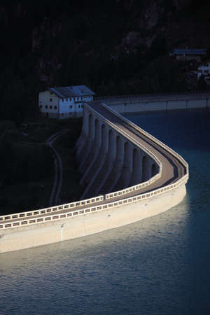 Dam in twilight at lake Fedaiaの写真素材