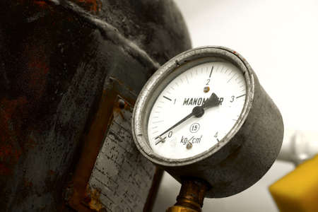 Old rusty manometer on a gas containerの写真素材