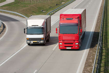 Truck driving on the highwayの写真素材