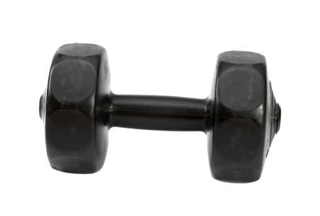Black barbell isolated on whiteの写真素材