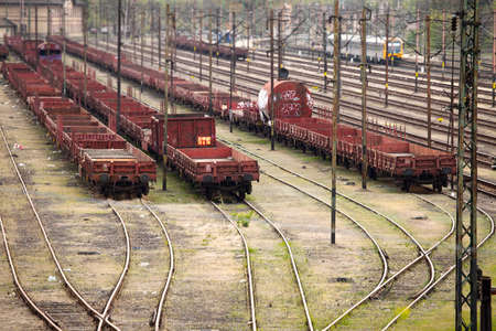 Old, rusty freight wagons on the railwayのeditorial素材