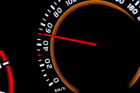 Speedometer of a car showing 50の写真素材