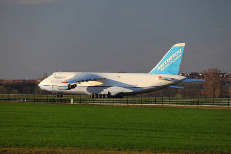 BUDAPEST, HUNGARY - APRIL 16: Antonov An-124 cargo plane at Budapest Airport (LHBP) on April 16, 2013. The An-124 is one of largest aircrafts in the world for transporting heavy cargoのeditorial素材