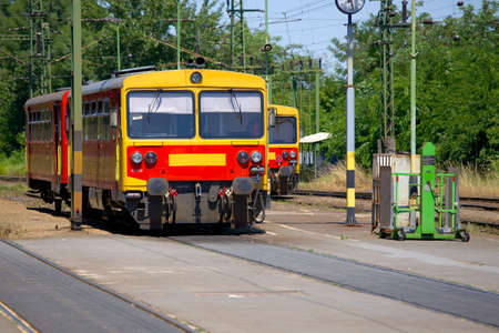 Railway multiple units on a train stationの写真素材