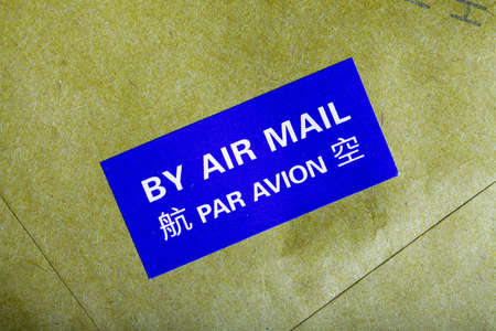 By air mail sticker on a letterの写真素材