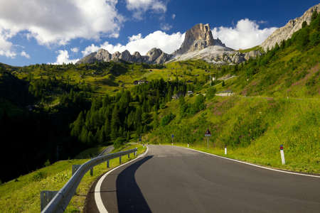 High mountain pass in the Dolomitesの写真素材