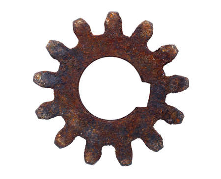 Rusty cogwheel on white backgroundの写真素材
