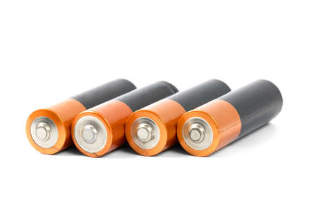 A set a of AA size batteries on white backgroundの写真素材