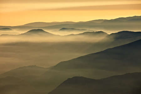 Mountain landscape in sunset lightの写真素材