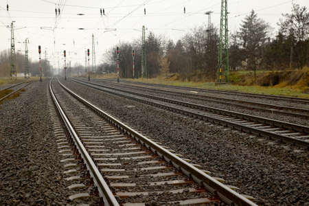 Railway tracks and signsの写真素材