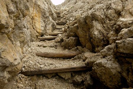 Stairs of a tight mountain pathの写真素材