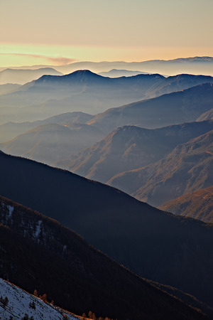High mountain landscape in hazy weatherの写真素材
