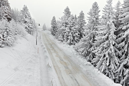 Main road after heavy snowfallの写真素材