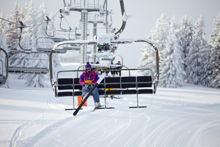 Chairlift on a ski resortの写真素材