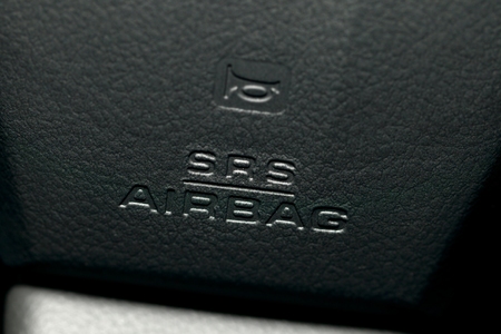 Airbag label on the steering wheelの写真素材