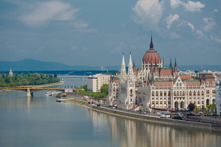 City panorama of Budapest with the Parlament buildingの写真素材