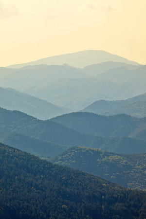 High mountain landscape in hazy weather, soft natural background.の写真素材