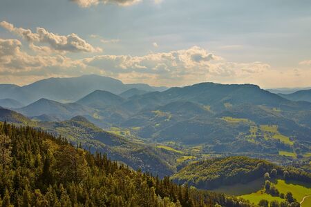 Mountain landscape in hazy weather, soft natural background.の写真素材