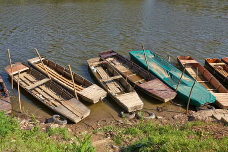 Old boat in the fogの写真素材