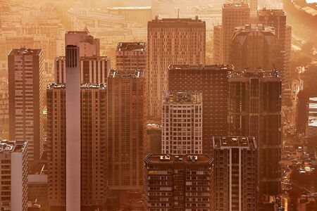 City center with office buildings in twilightの写真素材