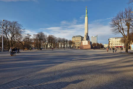 Freedom monument in Riga, Latvia, in clear spring weatherのeditorial素材