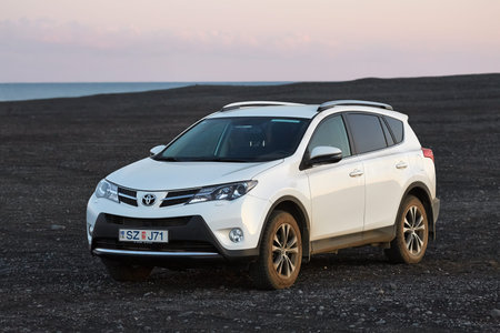 VIK, ICELAND - MAY 08, 2015. Toyota RAV4 four wheel drive SUV being used on Iceland's unpaved roads...