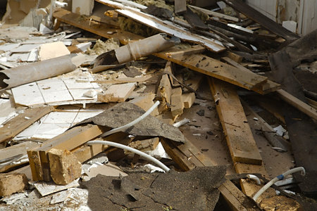 Pile of debris of a destroyed building