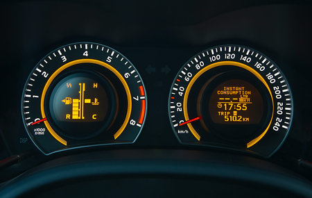 Speedometer of a car illuminated